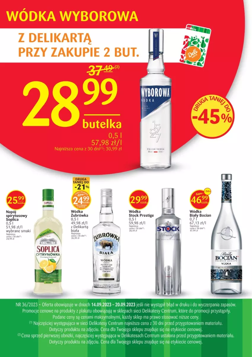 Gazetka promocyjna Delikatesy Centrum - Folder alkoholowy DC36 - ważna 14.09 do 20.09.2023 - strona 1 - produkty: Biały Bocian, Napój, Rum, Ser, Soplica, Stock, Wódka