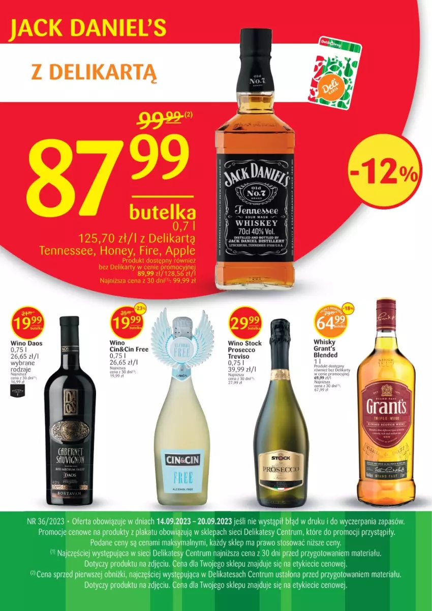 Gazetka promocyjna Delikatesy Centrum - Folder alkoholowy DC36 - ważna 14.09 do 20.09.2023 - strona 2 - produkty: Gra, Grant's, Prosecco, Rum, Stock, Whisky, Wino