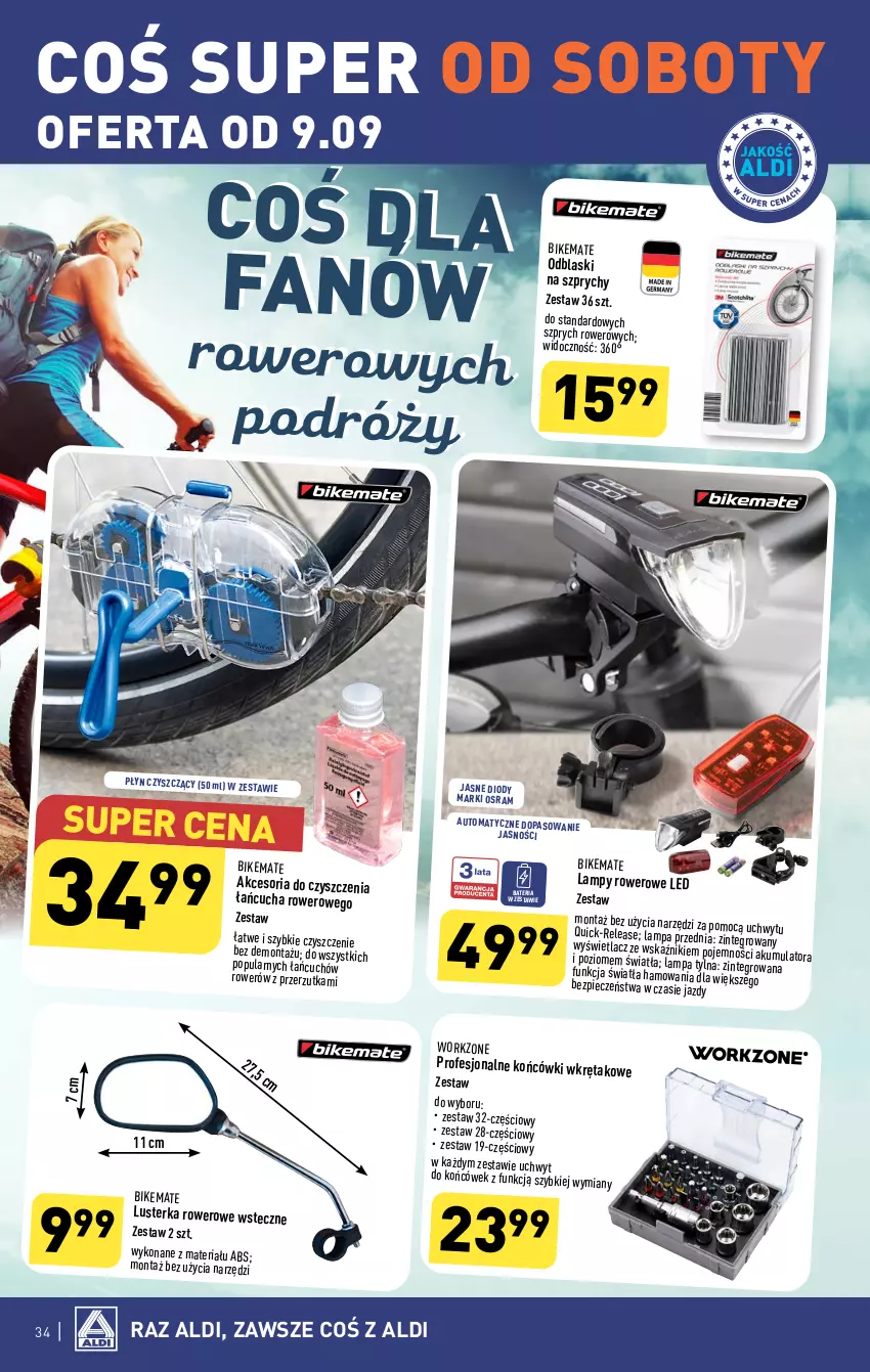 Gazetka promocyjna Aldi - Pełna oferta - ważna 04.09 do 09.09.2023 - strona 34 - produkty: Akumulator, Bateria, Fa, Lampa, Piec, Rower, Wkręt