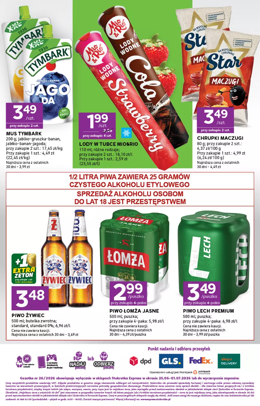 Gazetka promocyjna Stokrotka - Express - ważna 25.06 do 01.07.2026 - strona 7 - produkty: Chrupki, Gra, Lech Premium, Lody, Mięso, Mus, O nas, Owoce, Piwa, Piwo, Tymbark, Wagi, Warzywa