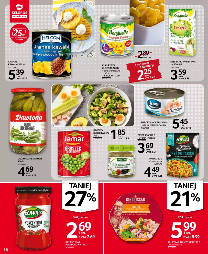 Gazetka promocyjna Selgros - Oferta spożywcza - ważna 05.05 do 18.05.2022 - strona 16 - produkty: Ananas, Groszek, Kawa, Koncentrat pomidorowy, Kukurydza, Ogórki konserwowe, Olej, Sałat, Sałatka, Ser, Sos, Tuńczyk