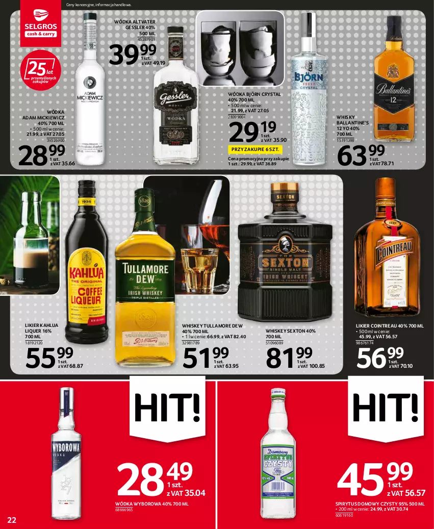 Gazetka promocyjna Selgros - Oferta spożywcza - ważna 05.05 do 18.05.2022 - strona 22 - produkty: Likier, Tullamore Dew, Whiskey, Whisky, Wódka, Wyborowa