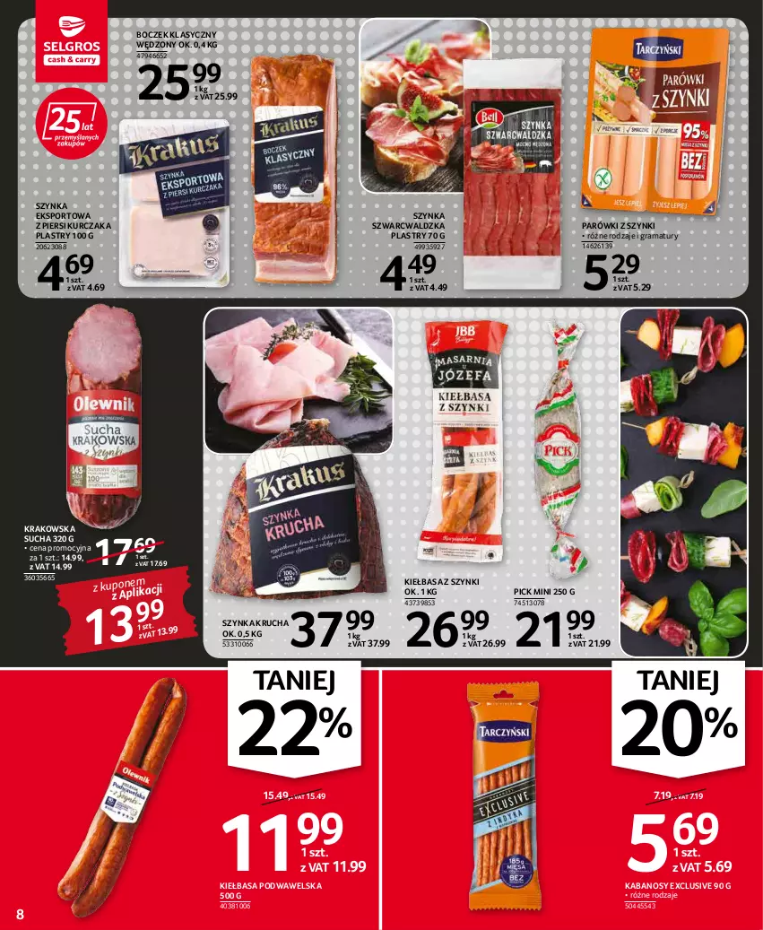 Gazetka promocyjna Selgros - Oferta spożywcza - ważna 05.05 do 18.05.2022 - strona 8 - produkty: Boczek, Gra, Kabanos, Kiełbasa, Kiełbasa podwawelska, Kurczak, Parówki, Parówki z szynki, Por, Rama, Sport, Szynka, Wawel