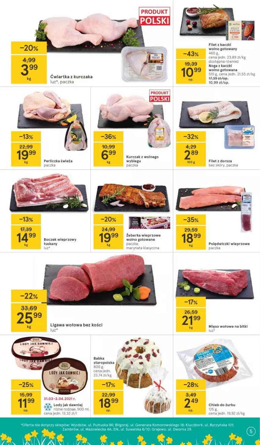 Gazetka promocyjna Tesco - Tesco gazetka - przyszły tydzień - ważna 30.03 do 03.04.2021 - strona 5 - produkty: Babka, Boczek, Boczek wieprzowy, Dorsz, Figi, Kurczak, Lody, Mięso, Mięso wołowe, Por