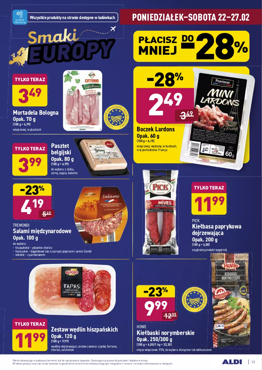 Gazetka promocyjna Aldi - ALE! CENA - ważna 22.02 do 27.02.2021 - strona 13 - produkty: Boczek, Gin, Kiełbasa, LG, Lodówka, Mięso, Mięso wieprzowe, Parmezan, Pasztet, Pieprz, Salami, Ser, Tera