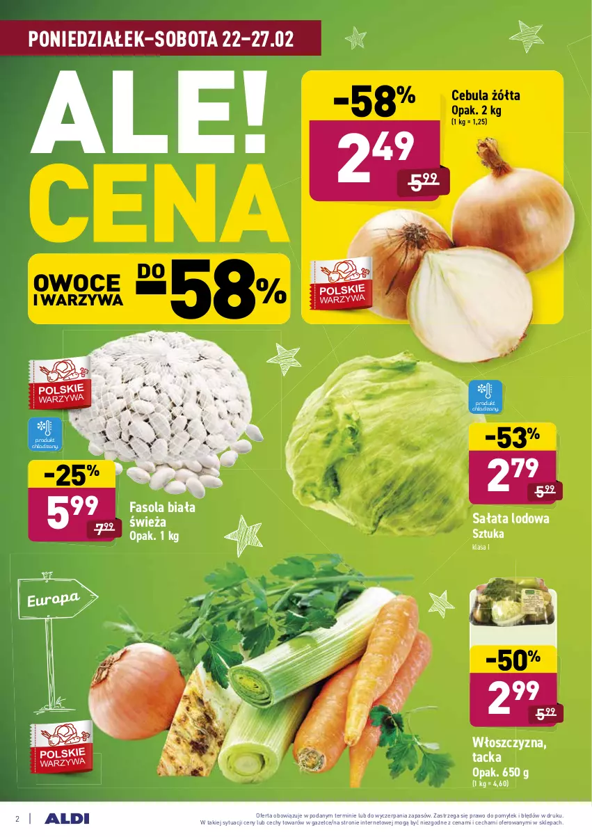 Gazetka promocyjna Aldi - ALE! CENA - ważna 22.02 do 27.02.2021 - strona 2 - produkty: Cebula, Fa, Fasola, Owoce, Sałat, Sałata lodowa, Warzywa