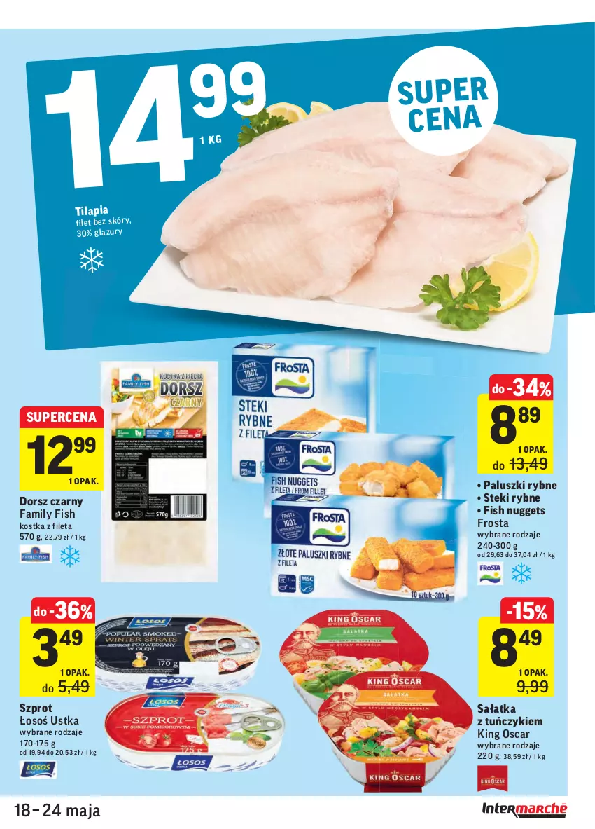 Gazetka promocyjna Intermarche - Swieżo i tanio - ważna 18.05 do 24.05.2021 - strona 19 - produkty: Dorsz, Fa, Frosta, Paluszki rybne, Sałat, Sałatka, Stek, Szprot, Tilapia, Tuńczyk