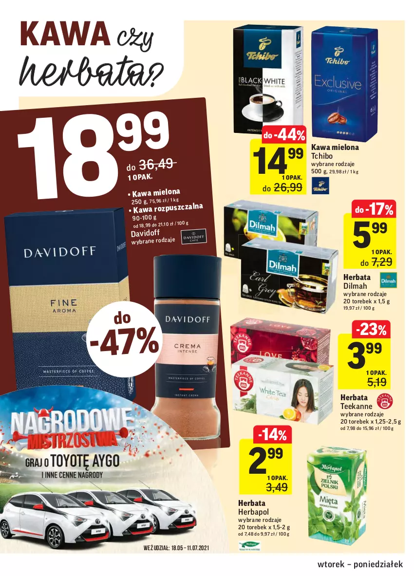 Gazetka promocyjna Intermarche - Swieżo i tanio - ważna 18.05 do 24.05.2021 - strona 26 - produkty: Dilmah, Herbapol, Herbata, Kawa, Kawa mielona, Tchibo, Teekanne