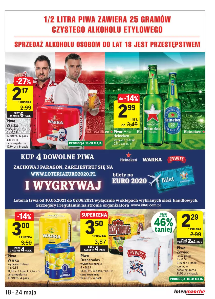 Gazetka promocyjna Intermarche - Swieżo i tanio - ważna 18.05 do 24.05.2021 - strona 31 - produkty: Desperados, Heineken, Piwo, Warka