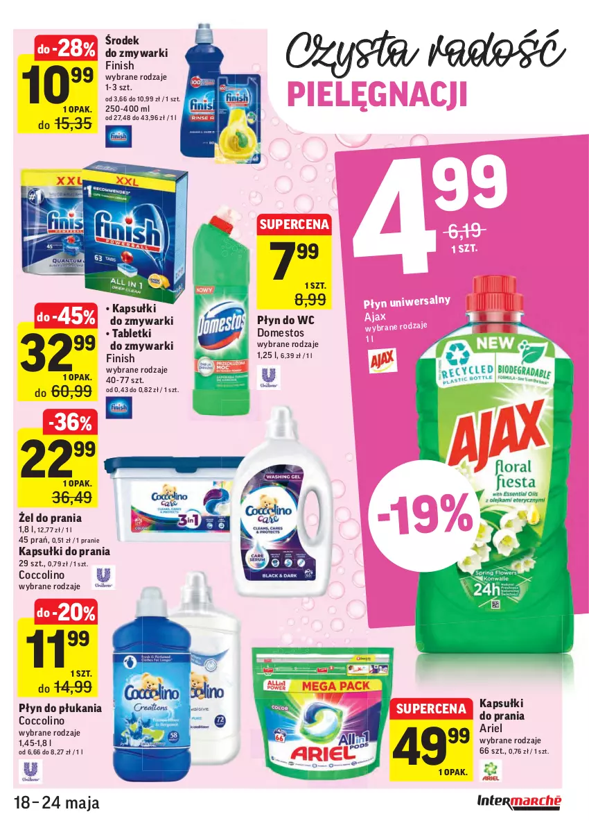 Gazetka promocyjna Intermarche - Swieżo i tanio - ważna 18.05 do 24.05.2021 - strona 35 - produkty: Ariel, Coccolino, Domestos, Finish, Kapsułki do prania, Płyn do płukania, Płyn do wc, Tablet, Tabletki do zmywarki, Zmywarki