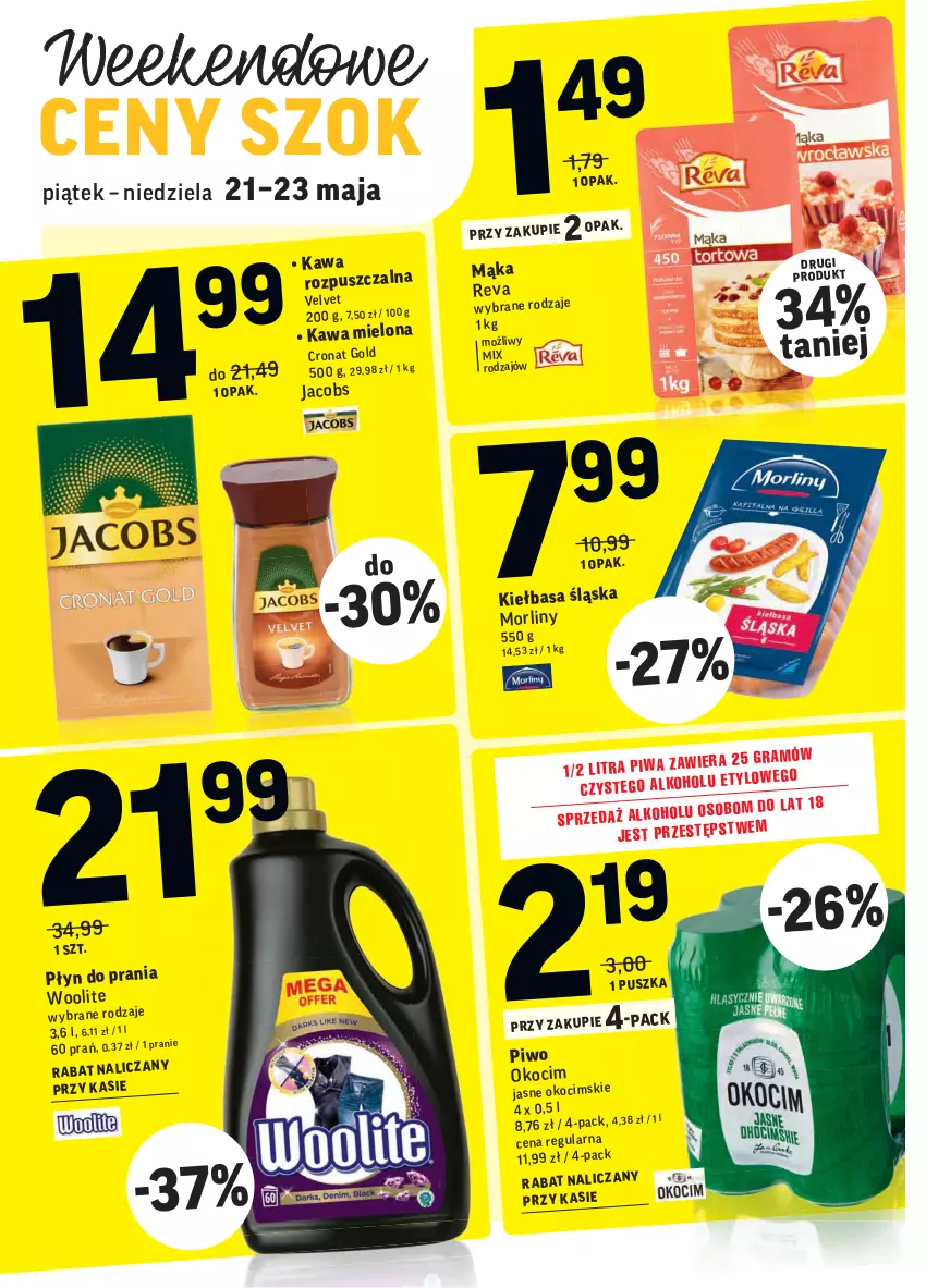 Gazetka promocyjna Intermarche - Swieżo i tanio - ważna 18.05 do 24.05.2021 - strona 39 - produkty: Jacobs, Kawa, Kawa mielona, Kawa rozpuszczalna, Koc, Mąka, Morliny, Okocim, Piwo, Płyn do prania, Velvet, Woolite