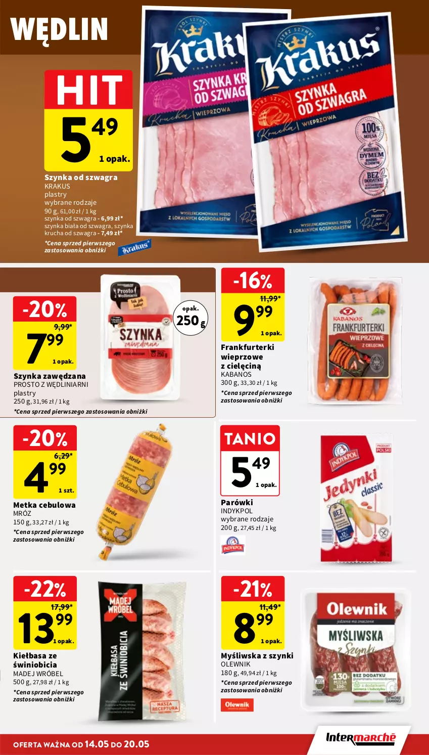 Gazetka promocyjna Intermarche - Gazetka promocyjna - ważna 14.05 do 20.05.2026 - strona 17 - produkty: BIC, Frankfurterki, Gra, Kabanos, Kiełbasa, Krakus, Madej Wróbel, Olewnik, Parówki, Szynka, Szynka biała