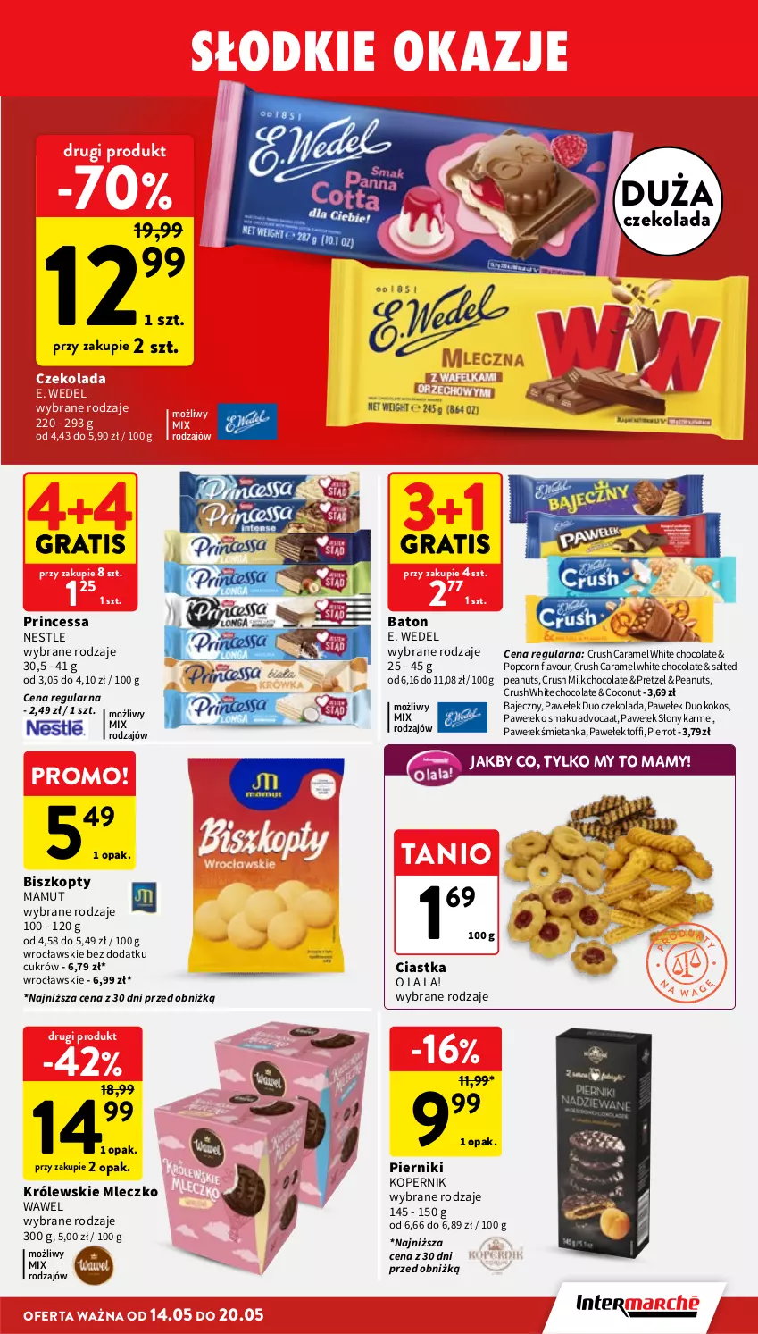 Gazetka promocyjna Intermarche - Gazetka promocyjna - ważna 14.05 do 20.05.2026 - strona 29 - produkty: Advocaat, Baton, Biszkopty, Ciastka, Czekolada, E. Wedel, Gra, Kokos, Królewski, Królewskie Mleczko, Mleczko, Piernik, Popcorn, Princessa, Wawel