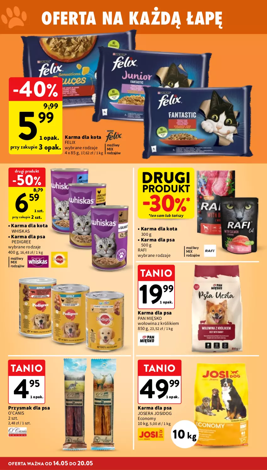 Gazetka promocyjna Intermarche - Gazetka promocyjna - ważna 14.05 do 20.05.2026 - strona 36 - produkty: Felix, Josera, Królik, Pedigree, Przysmak dla psa, Ser, Whiskas, Wołowina