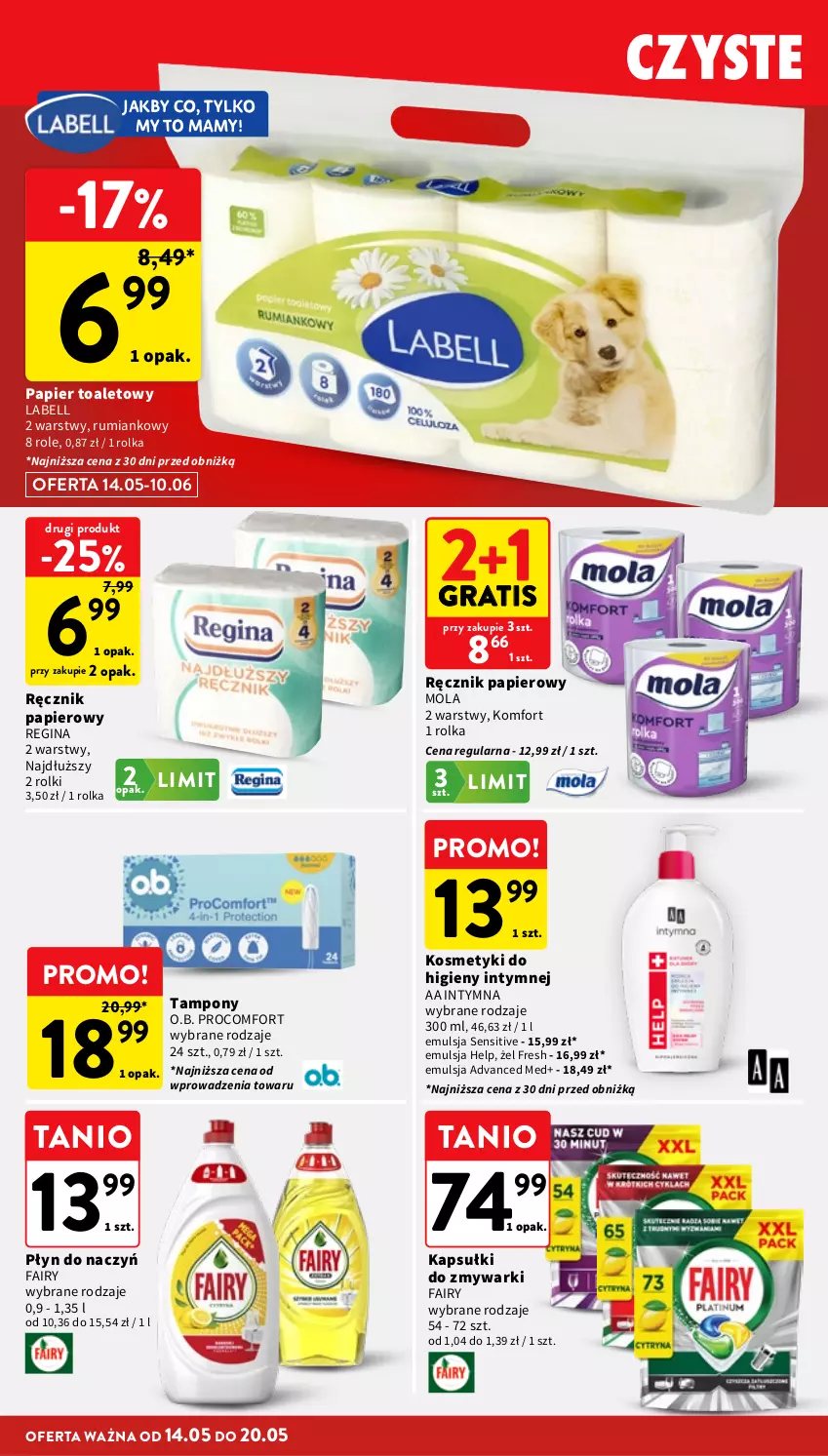 Gazetka promocyjna Intermarche - Gazetka promocyjna - ważna 14.05 do 20.05.2026 - strona 38 - produkty: Bell, Emulsja, Fa, Fairy, Gin, Gra, Mola, O.B., Papier, Papier toaletowy, Ręcznik, Rolki, Rum, Tampony, Zmywarki