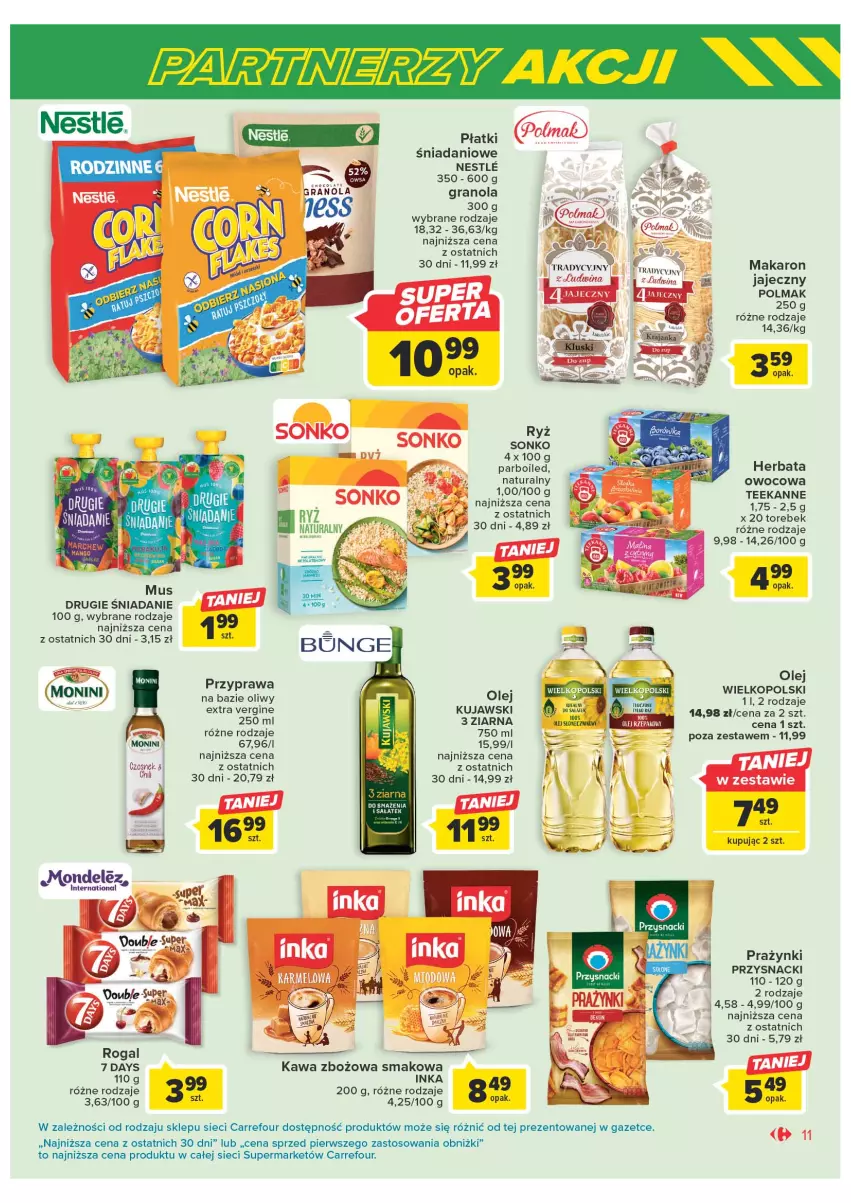 Gazetka promocyjna Carrefour - Gazetka Marki znane i lubiane - ważna 09.05 do 27.05.2023 - strona 11 - produkty: 7 Days, Danio, Gin, Gra, Granola, Herbata, Herbata owocowa, Inka, Kawa, Kawa zbożowa, Kujawski, Makaron, Mango, Olej, Olma, Por, Przysnacki, Rogal, Ryż, Sok, Sonko, Teekanne