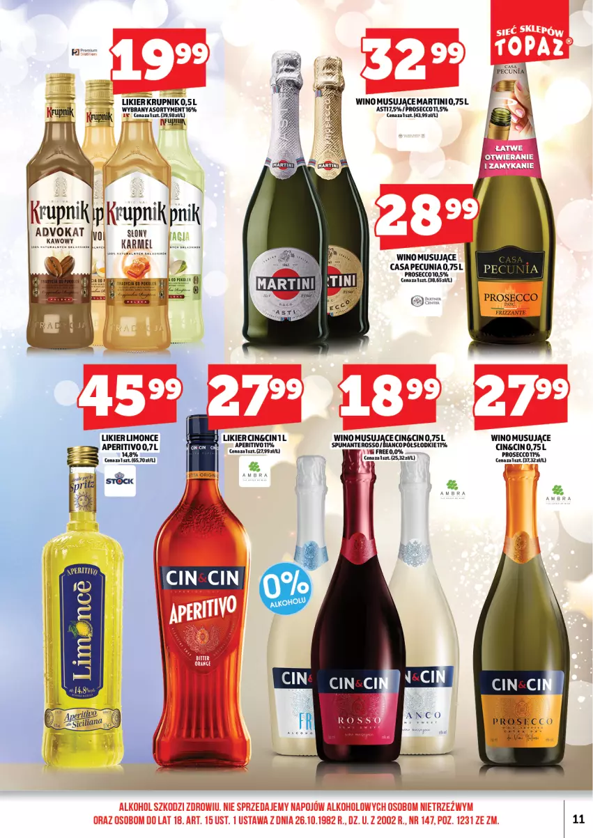 Gazetka promocyjna Topaz - Gazetka - ważna 01.03 do 15.03.2026 - strona 13 - produkty: Krupnik, Likier, Martini, Mus, Prosecco, Wino, Wino musujące