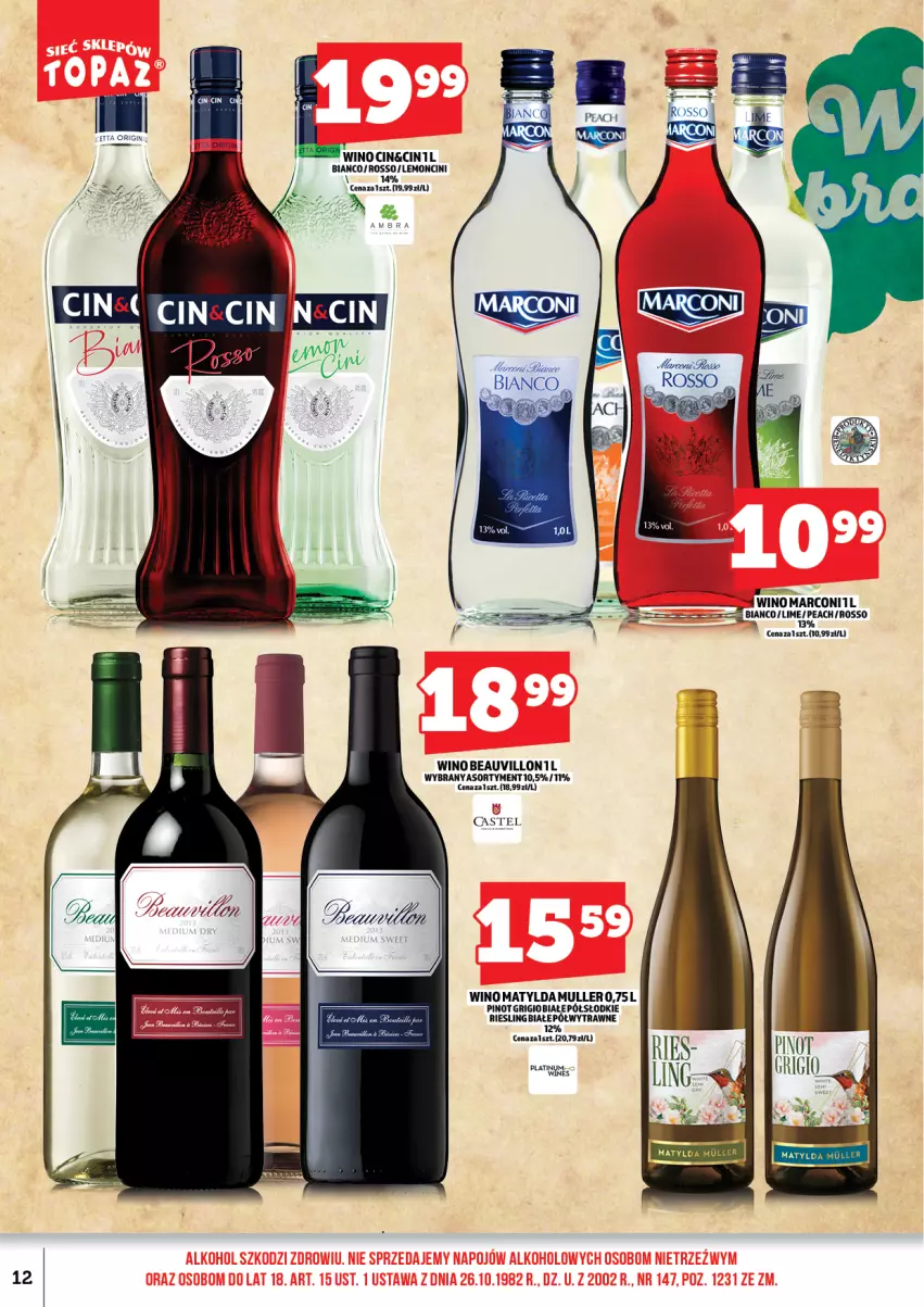 Gazetka promocyjna Topaz - Gazetka - ważna 01.03 do 15.03.2026 - strona 14 - produkty: Pinot Grigio, Wino