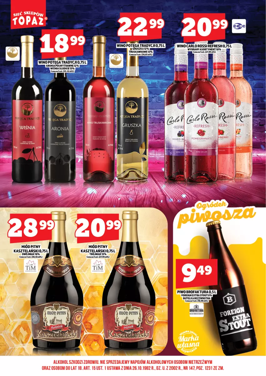 Gazetka promocyjna Topaz - Gazetka - ważna 01.03 do 15.03.2026 - strona 18 - produkty: Aronia, Carlo Rossi, Fa, Miód, Miód pitny, Piwo, Wino