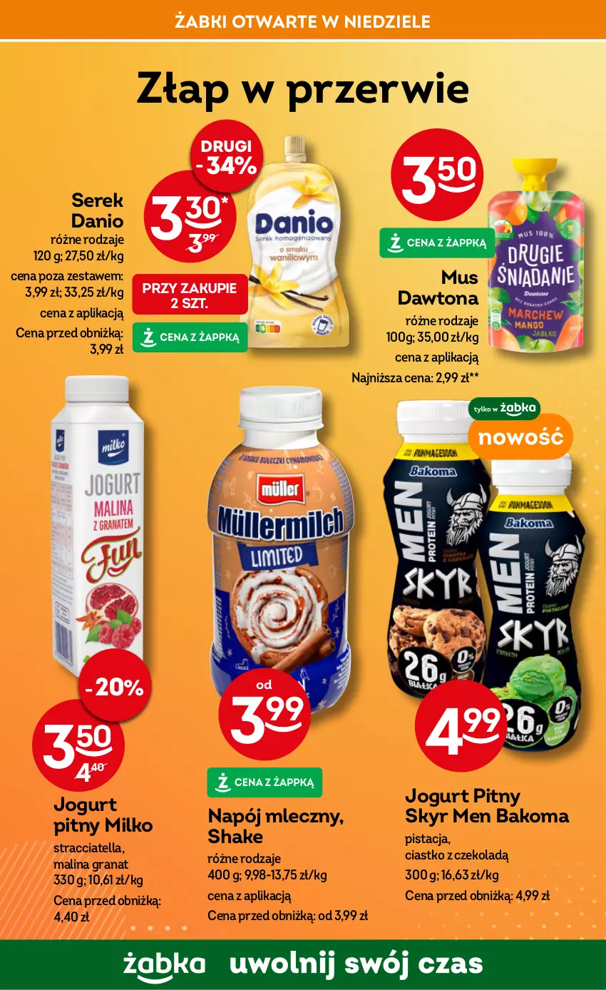 Gazetka promocyjna Żabka - ważna 14.02 do 27.02.2024 - strona 44 - produkty: Bakoma, Danio, Dawtona, Gra, Granat, Jogurt, Jogurt pitny, Mus, Napój, Napój mleczny, Ser, Serek