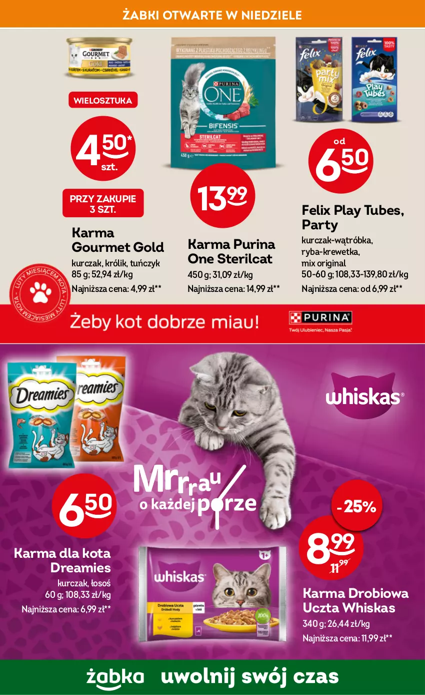 Gazetka promocyjna Żabka - ważna 14.02 do 27.02.2024 - strona 63 - produkty: Felix, Gin, Gourmet Gold, Królik, Kurczak, Pur, Purina, Ryba, Tuńczyk, Whiskas