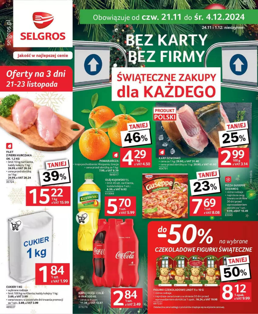 Gazetka promocyjna Selgros - ważna 21.11 do 04.12.2024 - strona 1 - produkty: Cukier, Fa, Karp, Kujawski, Kurczak, LG, Napój, Olej