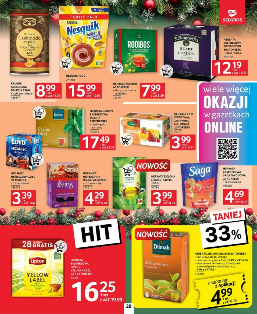 Gazetka promocyjna Selgros - ważna 21.11 do 04.12.2024 - strona 21 - produkty: Czekolada, Dilmah, Earl Grey, Grejpfrut, Herbata, Herbata czarna, Irving, Loyd, Nesquik, Saga, Winston