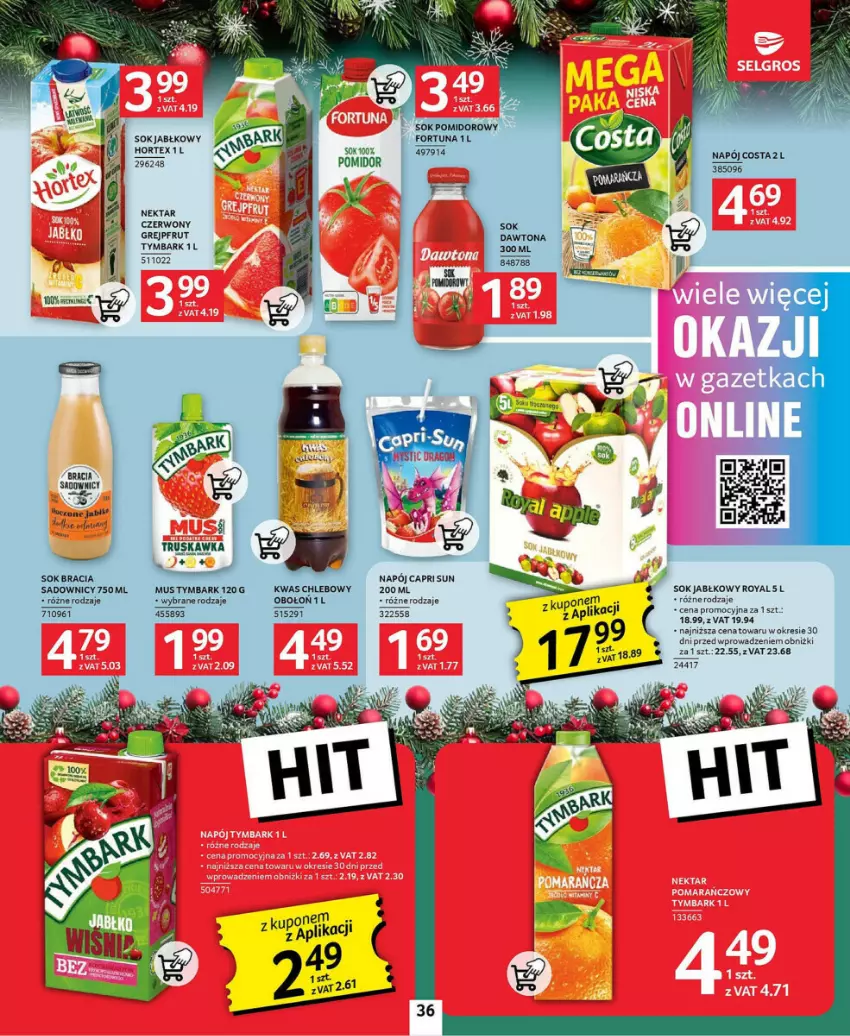 Gazetka promocyjna Selgros - ważna 21.11 do 04.12.2024 - strona 30 - produkty: Chleb, Dawtona, Fortuna, Grejpfrut, Hortex, Mus, Napój, Nektar, Sok, Tymbark