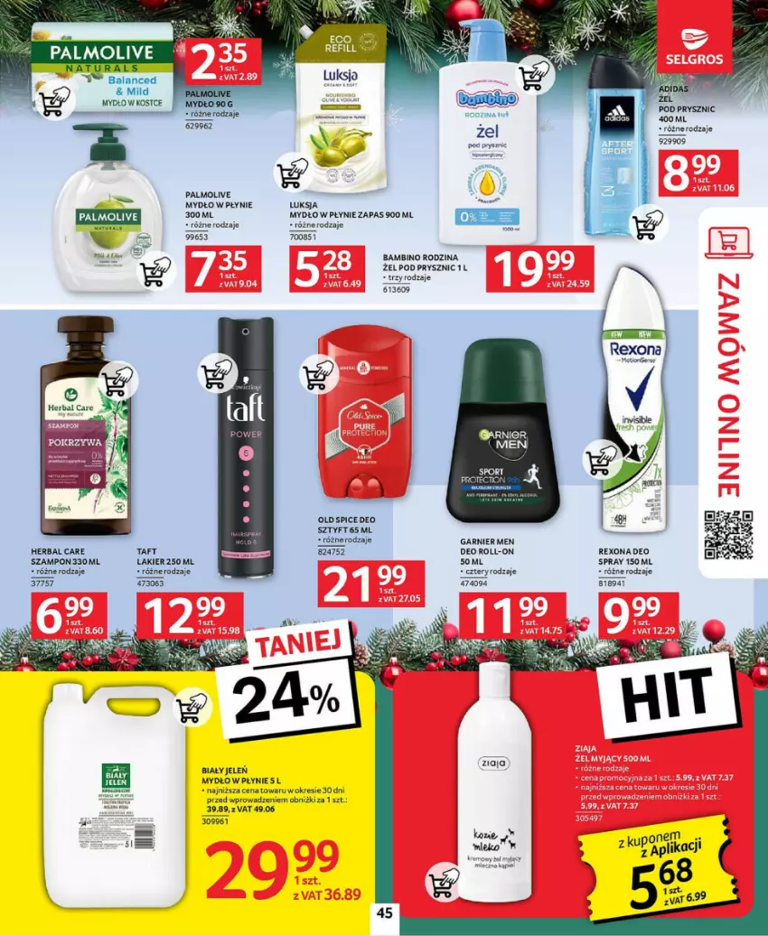 Gazetka promocyjna Selgros - ważna 21.11 do 04.12.2024 - strona 40 - produkty: Fa, Garnier, Lakier, Luksja, Mydło, Mydło w płynie, Old Spice, Palmolive, Rexona, Szampon, Taft, Znicz