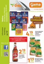 Gazetka promocyjna Gama - Gazetka Gama - Gazetka - ważna od 30.08 do 30.08.2021 - strona 1 - produkty: Piwa, Piwo, Piec, Mus, Gra, Parówki, O nas, Warka, Morliny, Kamis, Berlinki, Musztarda, Fa