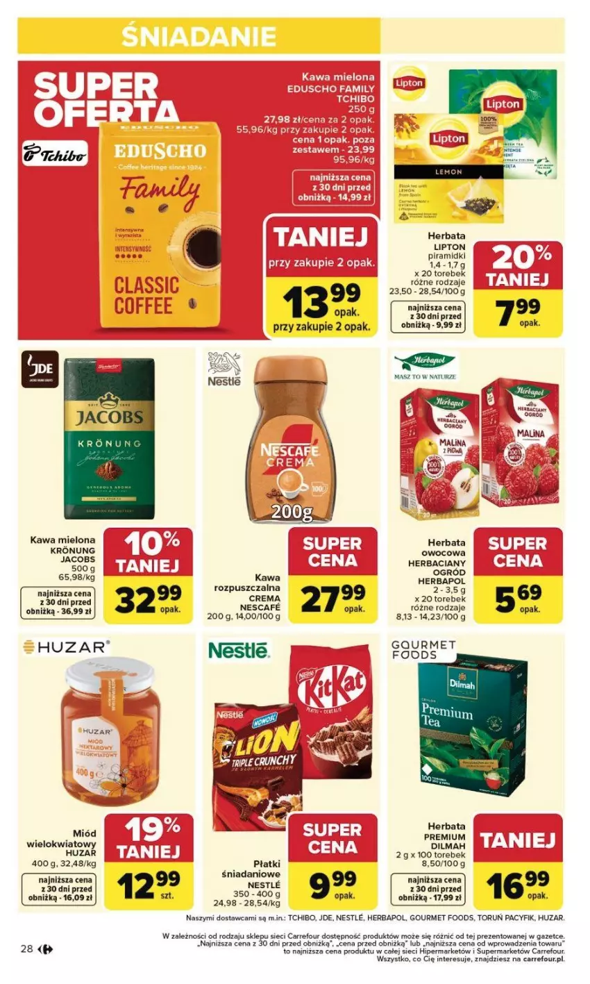 Gazetka promocyjna Carrefour - Gazetka Carrefour, Market od poniedziałku! - ważna 02.02 do 07.02.2026 - strona 31 - produkty: Dilmah, Fa, Herbapol, Herbata, HP, Jacobs, Kawa, Kawa mielona, Lipton, Miód, Ogród, Por, Puf, Tchibo