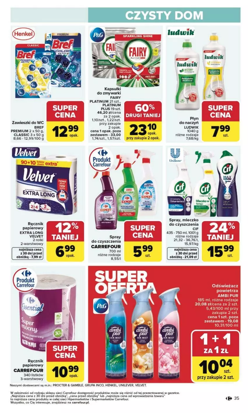 Gazetka promocyjna Carrefour - Gazetka Carrefour, Market od poniedziałku! - ważna 02.02 do 07.02.2026 - strona 38 - produkty: Ambi Pur, Bref, Cif, Fa, Fairy, Ludwik, Mleczko, Papier, Pur, Ręcznik, Rolki, Velvet, Zawieszki, Zmywarki