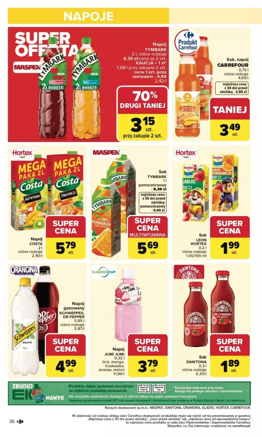 Gazetka promocyjna Carrefour - Gazetka Carrefour, Market od poniedziałku! - ważna 02.02 do 07.02.2026 - strona 39 - produkty: Ananas, Dawtona, Gin, Hortex, Leon, Liczi, Mango, Melon, Napój, Schweppes, Sok, Tymbark
