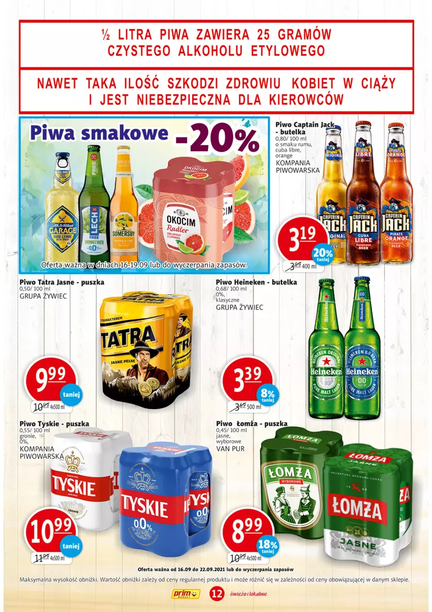 Gazetka promocyjna Prim Market - Gazetka - ważna 16.09 do 22.09.2021 - strona 12 - produkty: Heineken, Piwa, Piwo, Pur, Rum, Sok, Somersby, Tatra, Tyskie