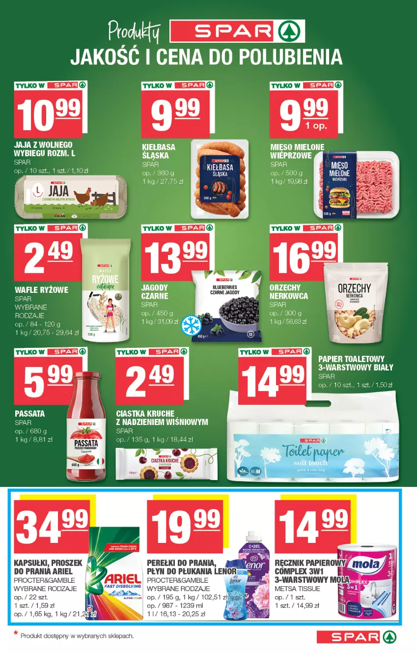 Gazetka promocyjna Spar - Spar - ważna 01.06 do 11.06.2025 - strona 5 - produkty: Ariel, Jagody, Jaja, Kiełbasa, Lenor, Mięso, Mięso mielone, Papier, Papier toaletowy, Płyn do płukania, Proszek do prania, Ryż, Sok, Sos, Szal, Wafle