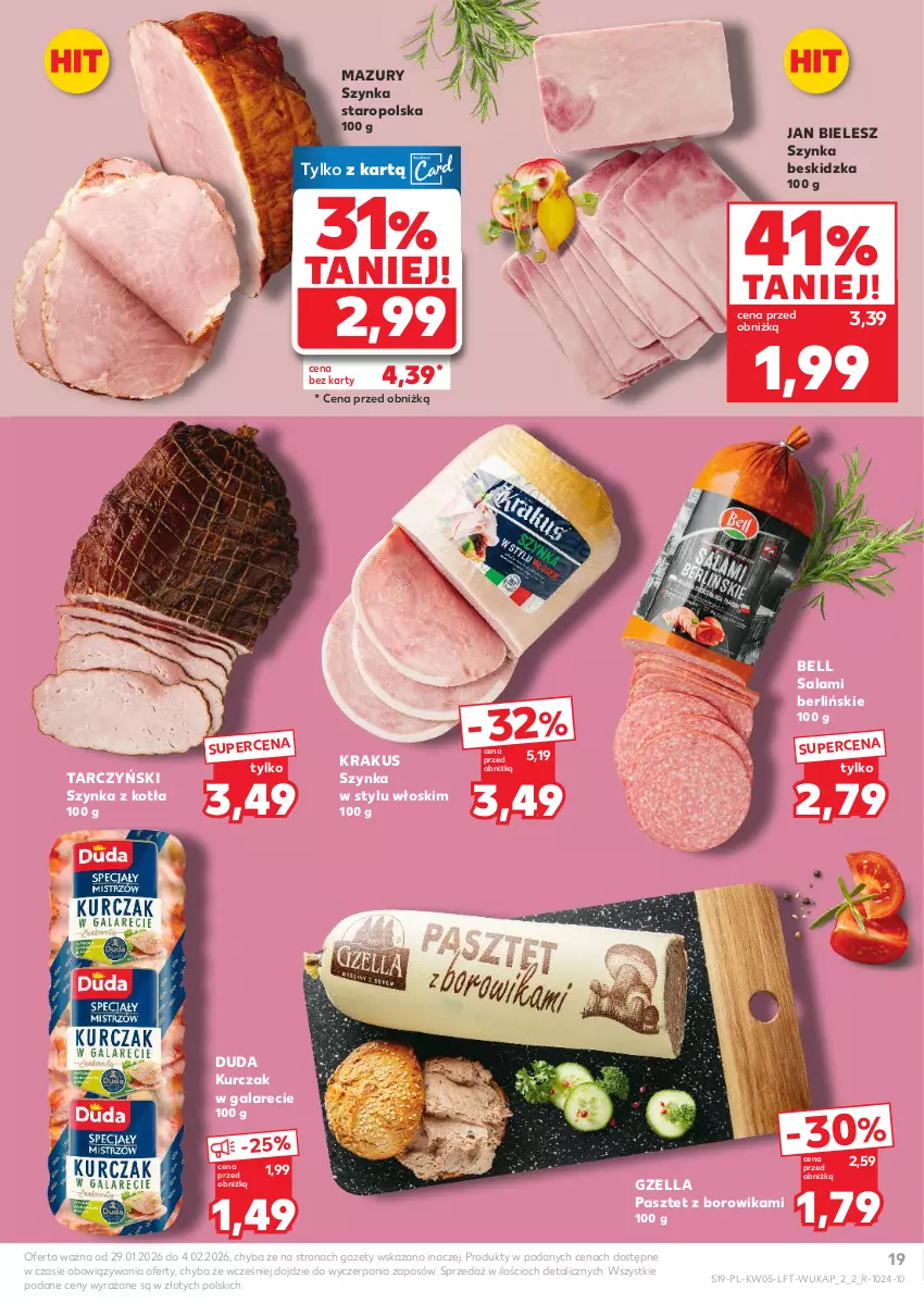 Gazetka promocyjna Kaufland - Gazetka tygodnia - ważna 29.01 do 04.02.2026 - strona 19 - produkty: Bell, Duda, Gala, Krakus, Kurczak, Pasztet, Salami, Szynka, Tarczyński