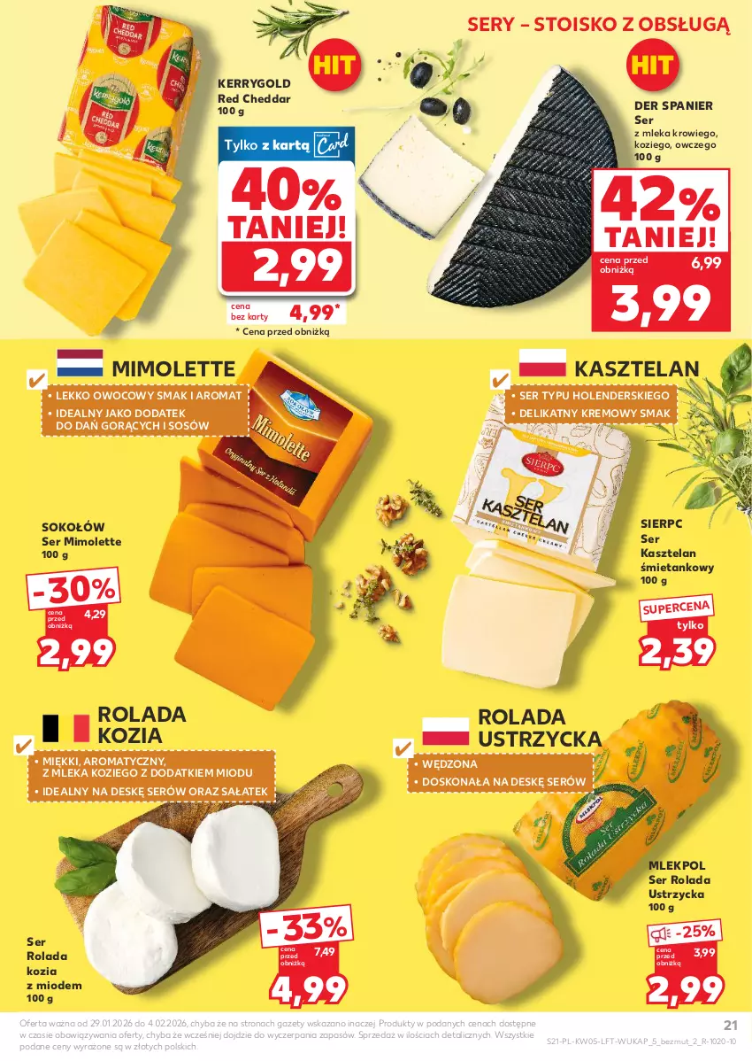 Gazetka promocyjna Kaufland - Gazetka tygodnia - ważna 29.01 do 04.02.2026 - strona 21 - produkty: Cheddar, Kasztelan, Mimolette, Rolada, Rolada Ustrzycka, Sałat, Ser, Ser Kasztelan, Sok, Sokołów, Sos