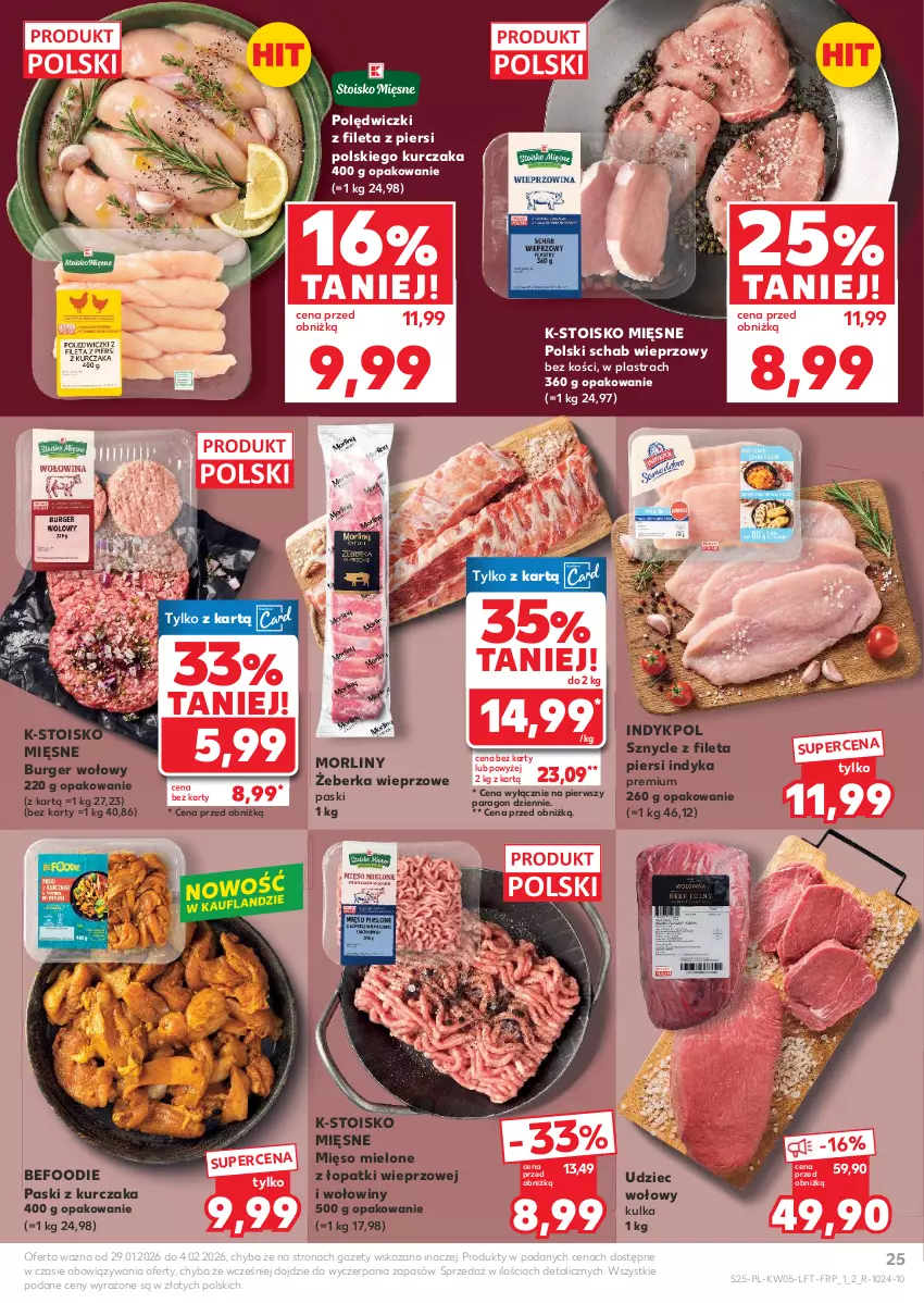 Gazetka promocyjna Kaufland - Gazetka tygodnia - ważna 29.01 do 04.02.2026 - strona 25 - produkty: Burger, Kurczak, Mięso, Mięso mielone, Mięso mielone z łopatki wieprzowej, Morliny, Schab wieprzowy, Udziec wołowy