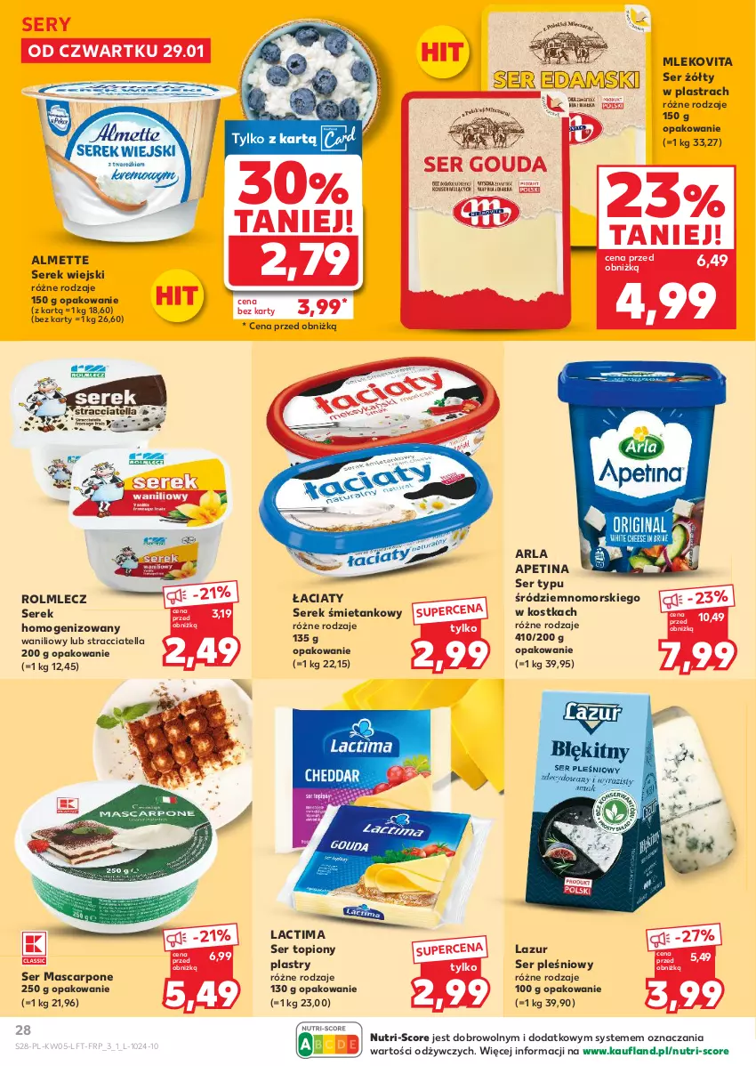 Gazetka promocyjna Kaufland - Gazetka tygodnia - ważna 29.01 do 04.02.2026 - strona 28 - produkty: Almette, Lazur, Mascarpone, Mleko, Mlekovita, Rolmlecz, Ser, Ser pleśniowy, Ser topiony, Serek, Serek homogenizowany, Serek wiejski, Top