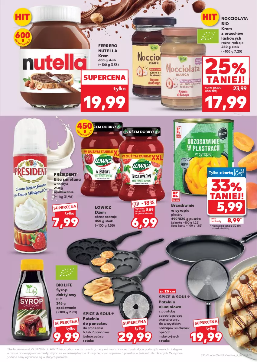 Gazetka promocyjna Kaufland - Gazetka tygodnia - ważna 29.01 do 04.02.2026 - strona 33 - produkty: Brzoskwinie, Dżem, Ferrero, Nutella, Patelnia, Président, Syrop