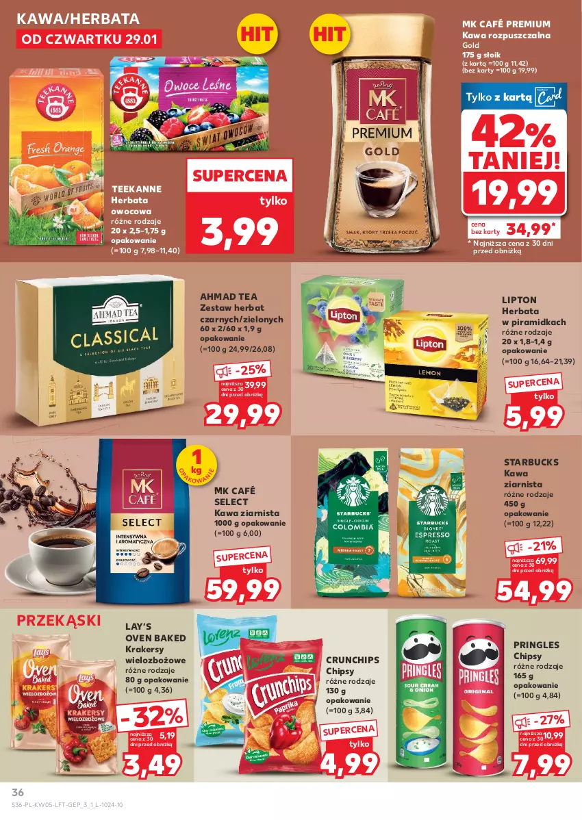 Gazetka promocyjna Kaufland - Gazetka tygodnia - ważna 29.01 do 04.02.2026 - strona 36 - produkty: Chipsy, Crunchips, Herbata, Herbata owocowa, Kawa, Kawa rozpuszczalna, Kawa ziarnista, Krakersy, Lay’s, Lipton, Pringles, Teekanne