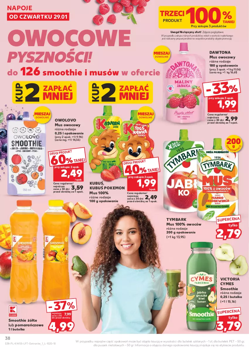 Gazetka promocyjna Kaufland - Gazetka tygodnia - ważna 29.01 do 04.02.2026 - strona 38 - produkty: Dawtona, Kubuś, Mus, Napoje, Por, Smoothie, Sok, Tran, Tymbark, Waga