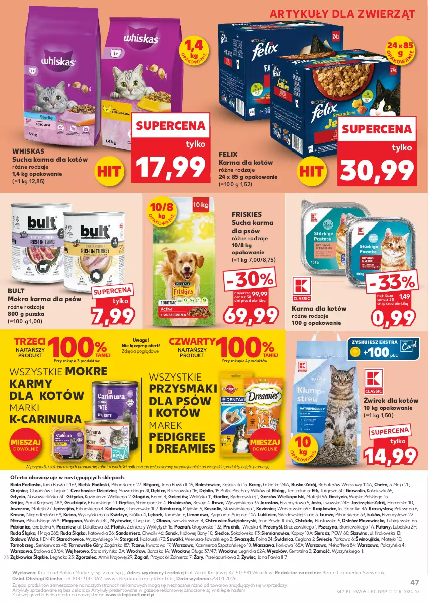 Gazetka promocyjna Kaufland - Gazetka tygodnia - ważna 29.01 do 04.02.2026 - strona 47 - produkty: BIC, Dres, Felix, Friskies, Gry, Kosz, LANA, Mokra karma, Pedigree, Piast, Piec, Podlaski, Por, Przysmaki, Sok, Sucha karma, Szal, Waga, Whiskas, Wino