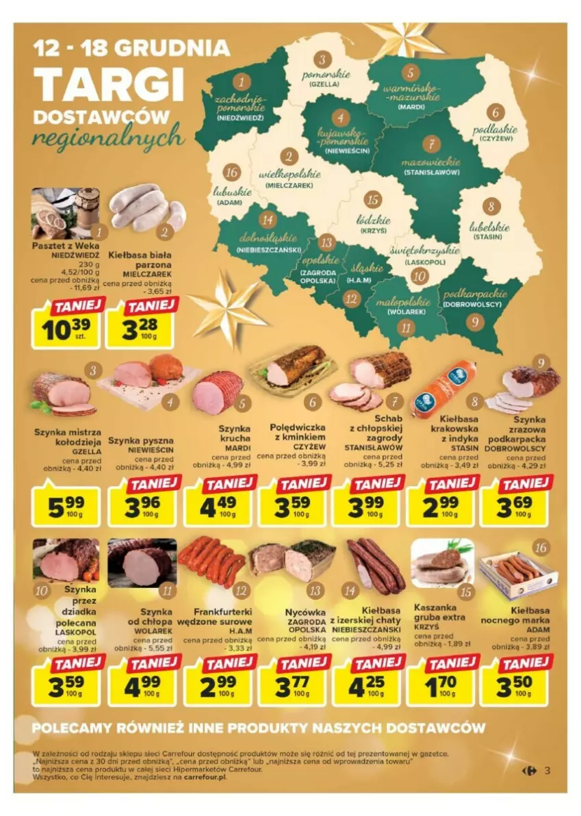 Gazetka promocyjna Carrefour - ważna 11.12 do 17.12.2023 - strona 23 - produkty: Frankfurterki, Karp, Kiełbasa, Kiełbasa biała, Pasztet, Szynka