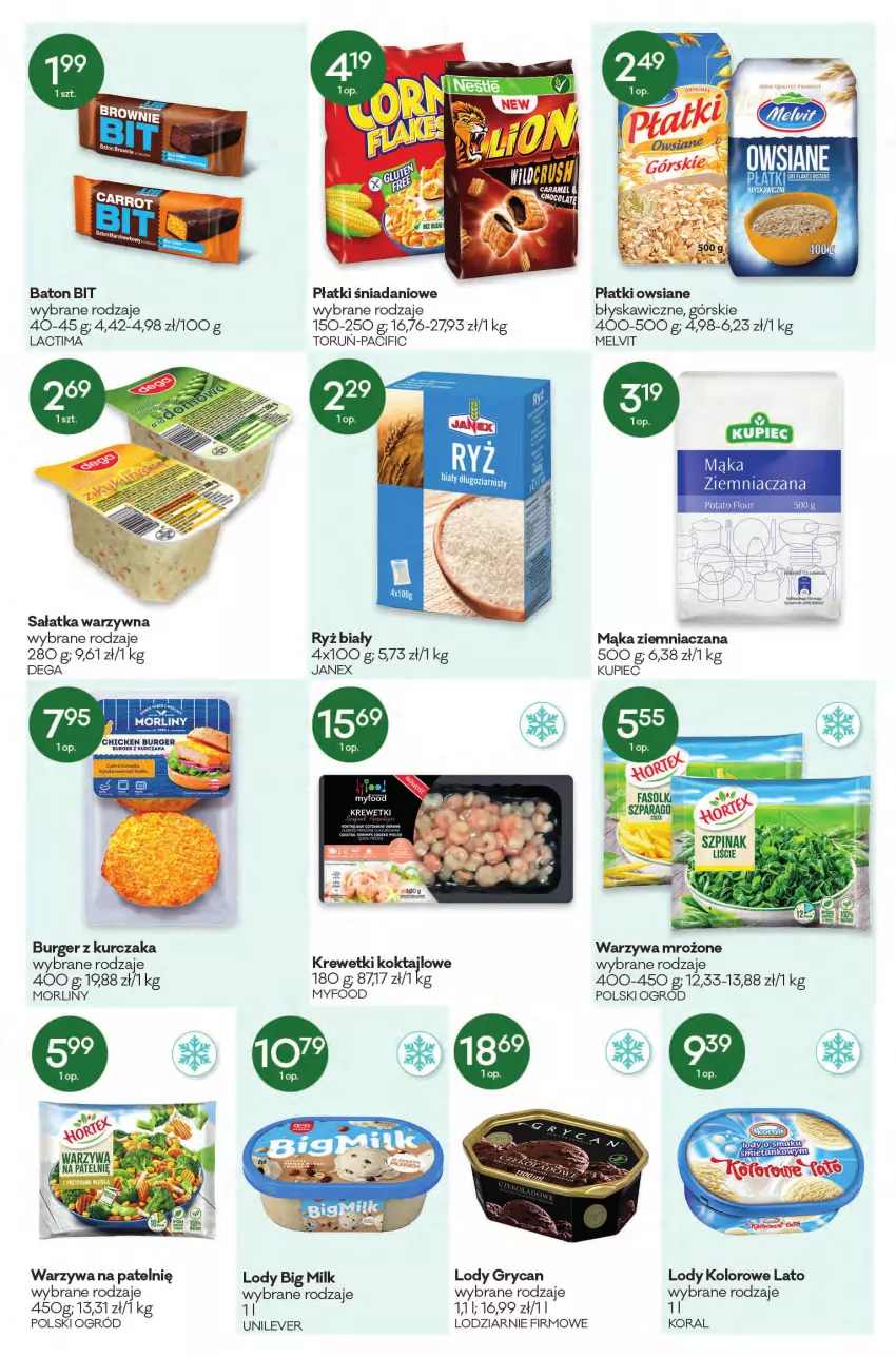 Gazetka promocyjna Groszek - ważna 28.12.2021 do 04.01.2022 - strona 4 - produkty: Baton, Big Milk, Burger, Cif, Danio, Dega, Gry, Krewetki, Kupiec, Kurczak, Lody, Mąka, Melvit, Morliny, Ogród, Piec, Płatki owsiane, Ryż, Ryż biały, Sałat, Sałatka, Sałatka warzywna, Warzywa