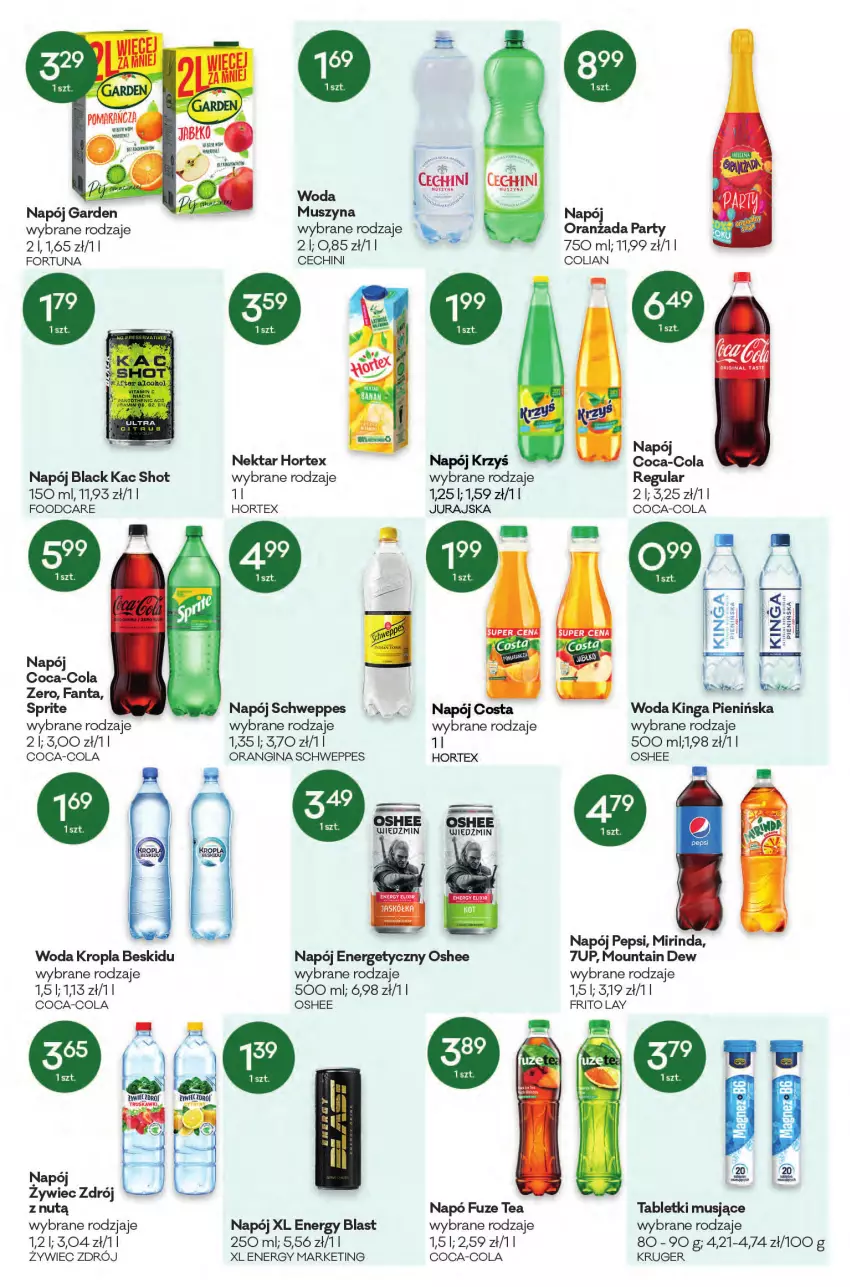 Gazetka promocyjna Groszek - ważna 28.12.2021 do 04.01.2022 - strona 9 - produkty: 7up, Coca-Cola, Fa, Fanta, Fortuna, Gin, Hortex, Lack, Mus, Napój, Napój energetyczny, Nektar, Oranżada, Oshee, Pepsi, Schweppes, Sprite, Szyna, Tablet, Woda