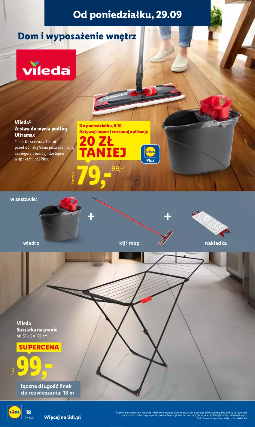 Gazetka promocyjna Lidl - GAZETKA - ważna 29.09 do 04.10.2025 - strona 24 - produkty: Mop, Rama, Suszarka, Suszarka na pranie, Vileda, Wiadro