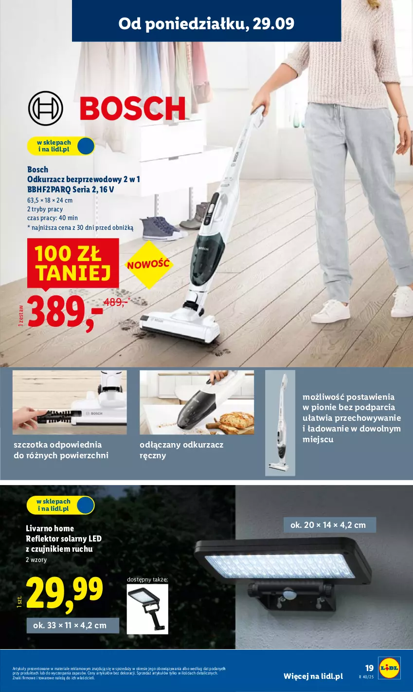 Gazetka promocyjna Lidl - GAZETKA - ważna 29.09 do 04.10.2025 - strona 25 - produkty: Bosch, Ivar, Odkurzacz, Odkurzacz bezprzewodowy, Reflektor, Ser, Szczotka