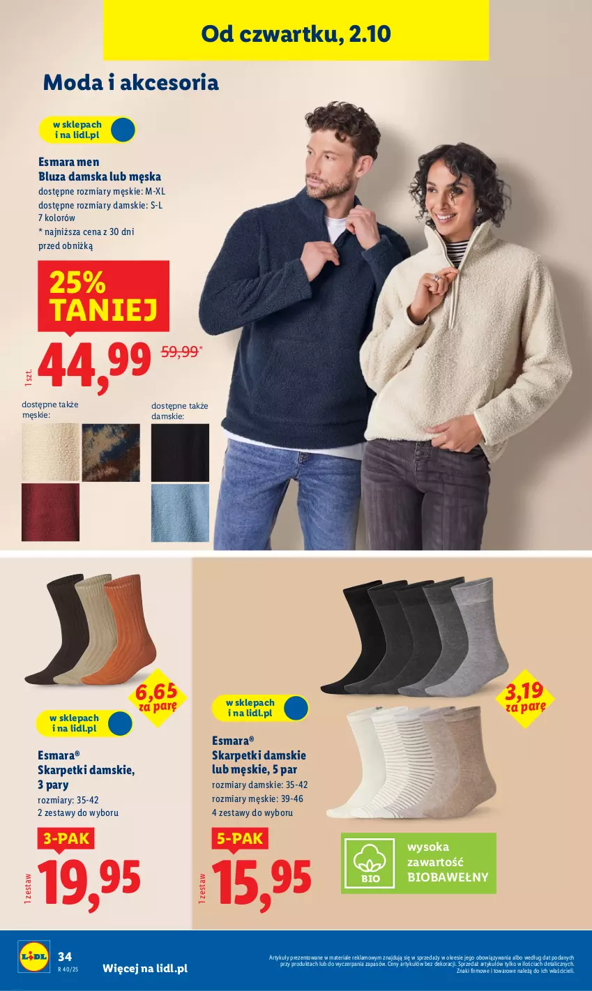 Gazetka promocyjna Lidl - GAZETKA - ważna 29.09 do 04.10.2025 - strona 44 - produkty: Bluza, Karp, Moda, Skarpetki, Sok