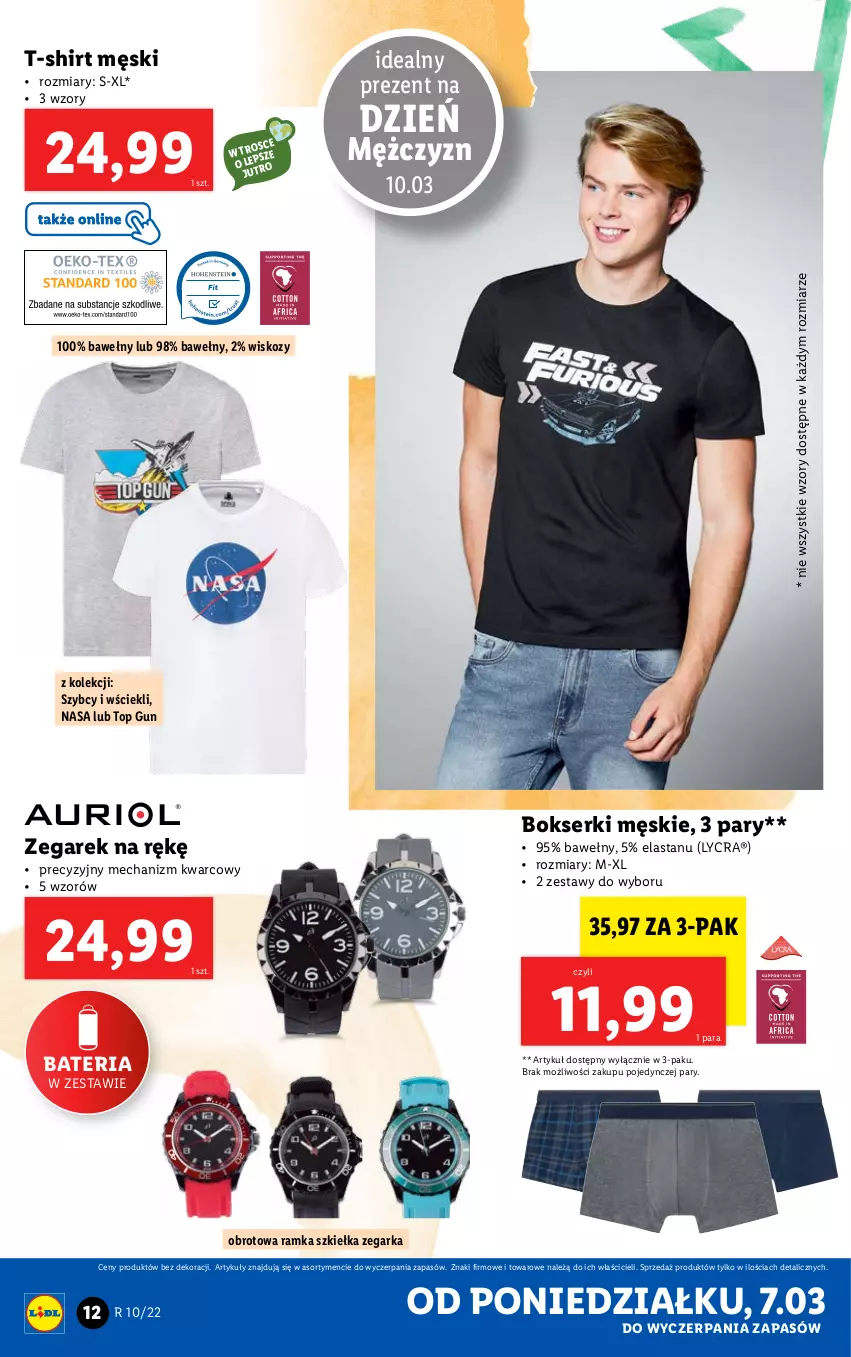 Gazetka promocyjna Lidl - GAZETKA - ważna 07.03 do 12.03.2022 - strona 12 - produkty: Bateria, Bokserki, Ramka, Ser, T-shirt, Top, Zegar, Zegarek